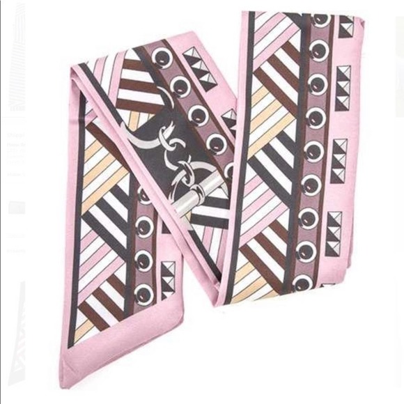 Accessories - Chain print twilly style ribbon scarf pink
